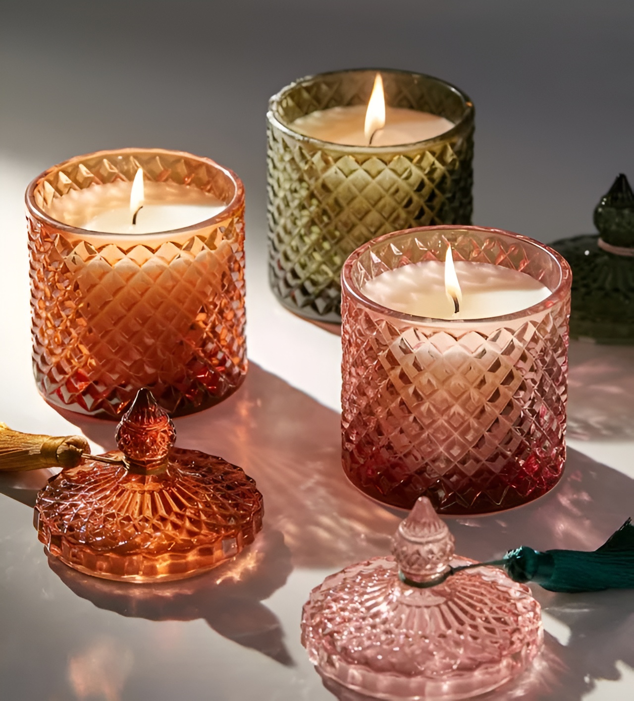 Miorish candle styled in a decorative jar